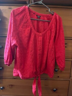 Buffalo David Bitton Red Eyelet Tie-Front Blouse